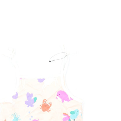 Close-up detail of Marks & Spencer girls’ pink geometric cotton basic tank, size 5-6, years square neck pullover
