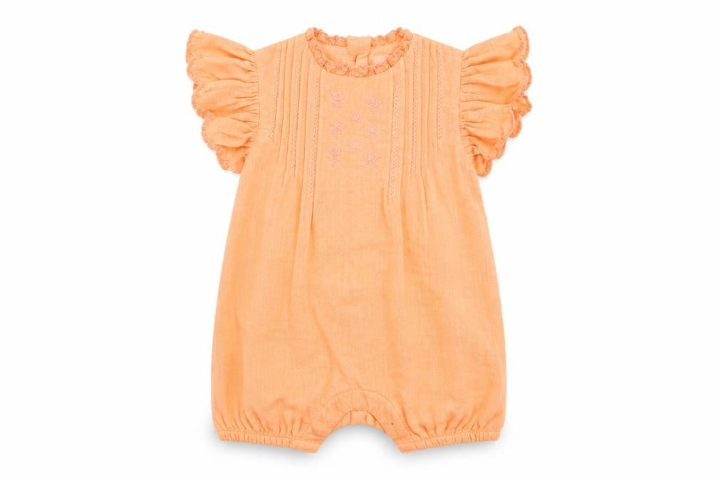 Marks & Spencer Girls Orange Cotton Romper One-Piece Size 3-6 Months Button