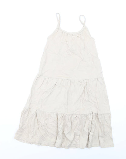 Marks & Spencer Girls Beige Cotton Trapeze & Swing Size 6-7 Years Round Neck Pullover