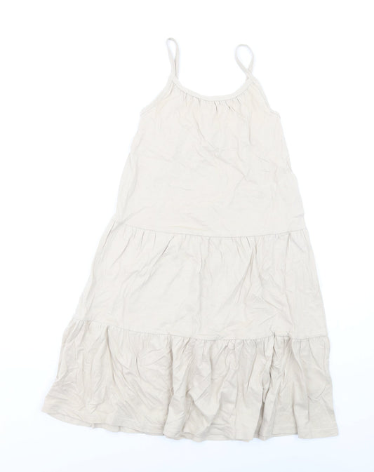 Marks and Spencer Girls Beige Cotton Trapeze & Swing Size 6-7 Years Round Neck Pullover