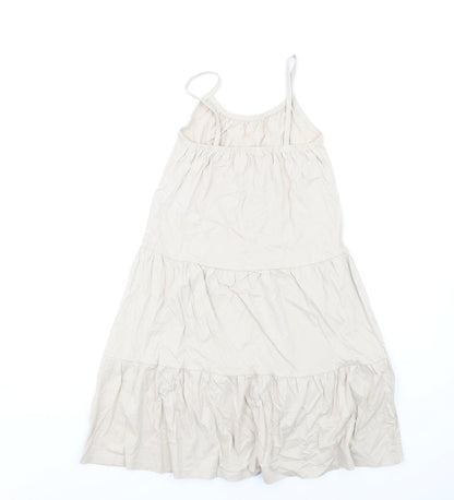 Marks & Spencer Girls Beige Cotton Trapeze & Swing Size 6-7 Years Round Neck Pullover
