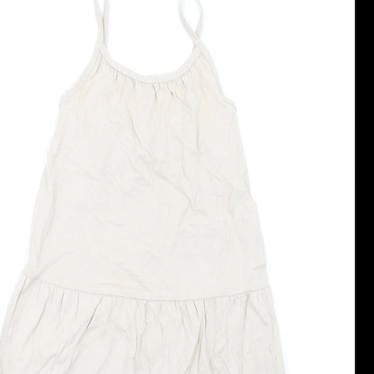 Marks & Spencer Girls Beige Cotton Trapeze & Swing Size 6-7 Years Round Neck Pullover