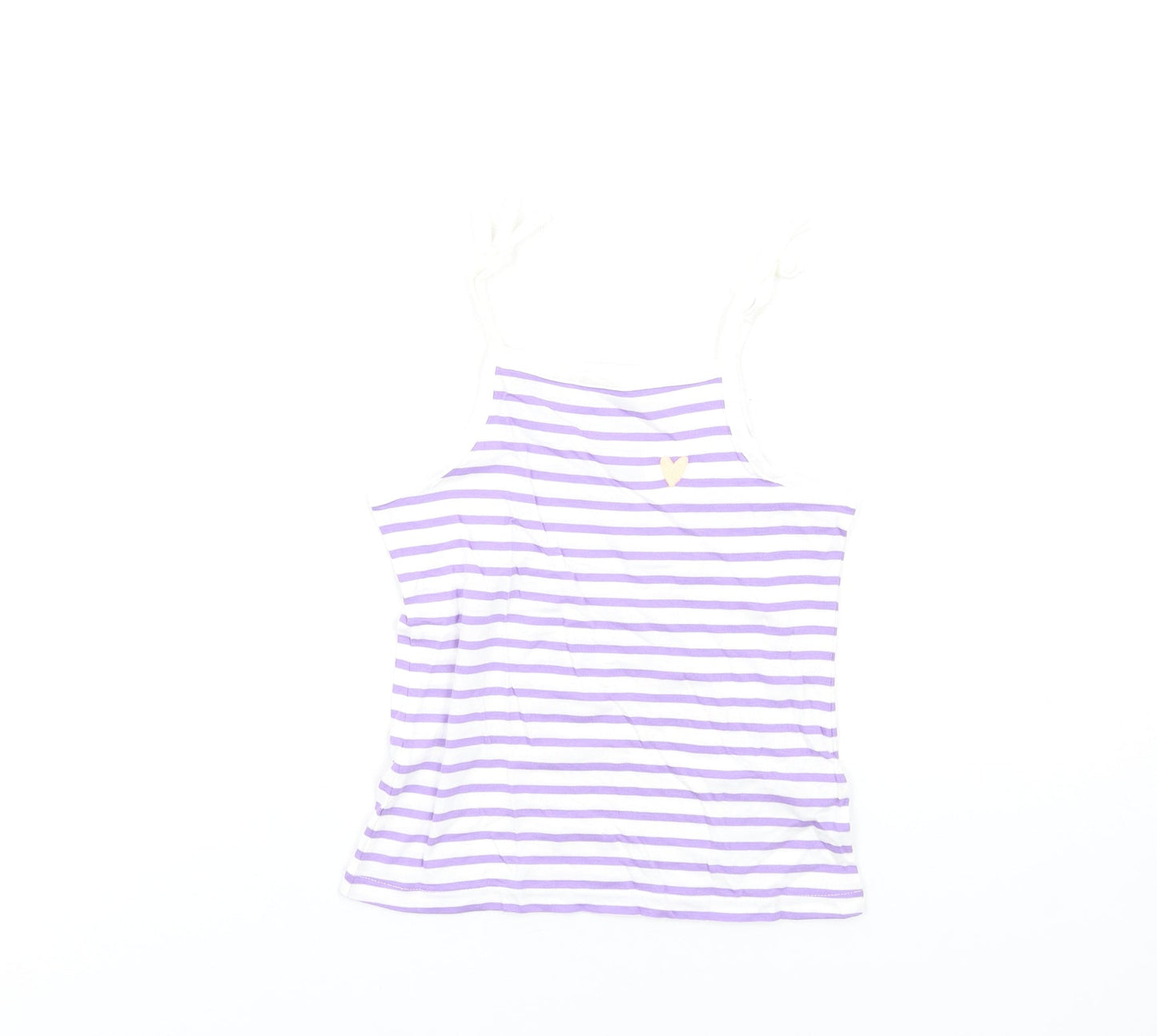 marksand Girls Purple Striped Cotton Basic Tank Size 5-6 Years Square Neck Pullover