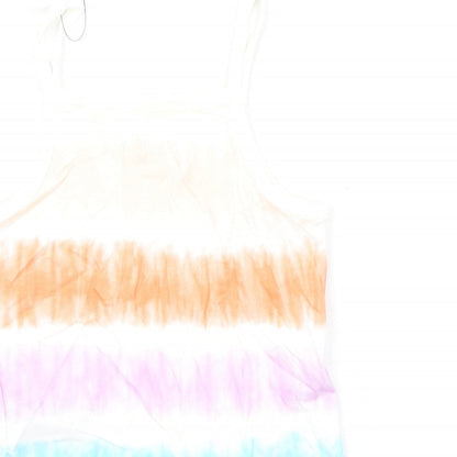 Brand and care label for Marks & Spencer girls’ multicoloured geometric cotton basic tank, years square neck pullover