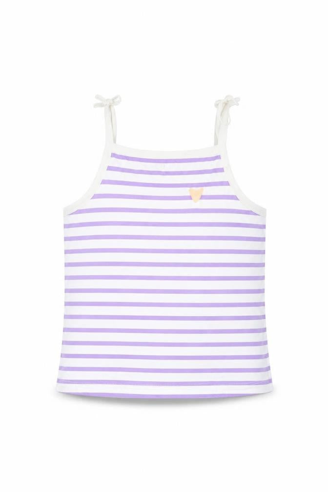 Marks & Spencer Girls Purple Striped Cotton Basic Tank Size 2-3 Years Square Neck Pullover