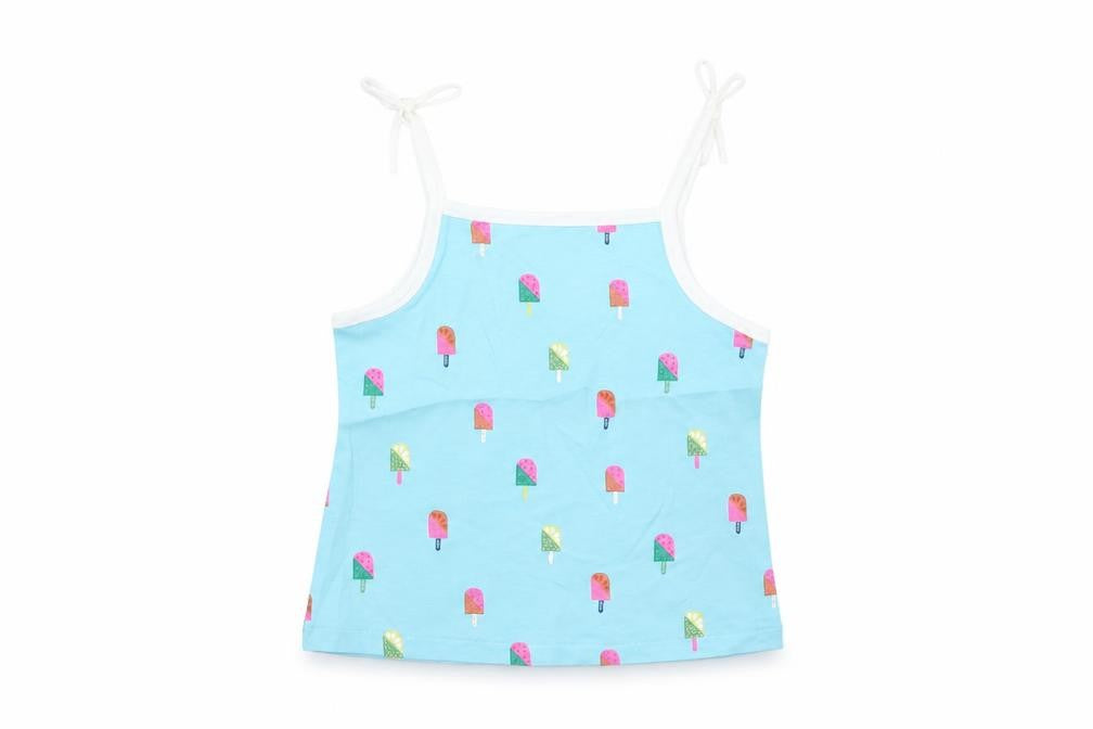 Marks & Spencer Girls Blue Geometric Cotton Basic Tank Size 2-3 Years Square Neck Pullover
