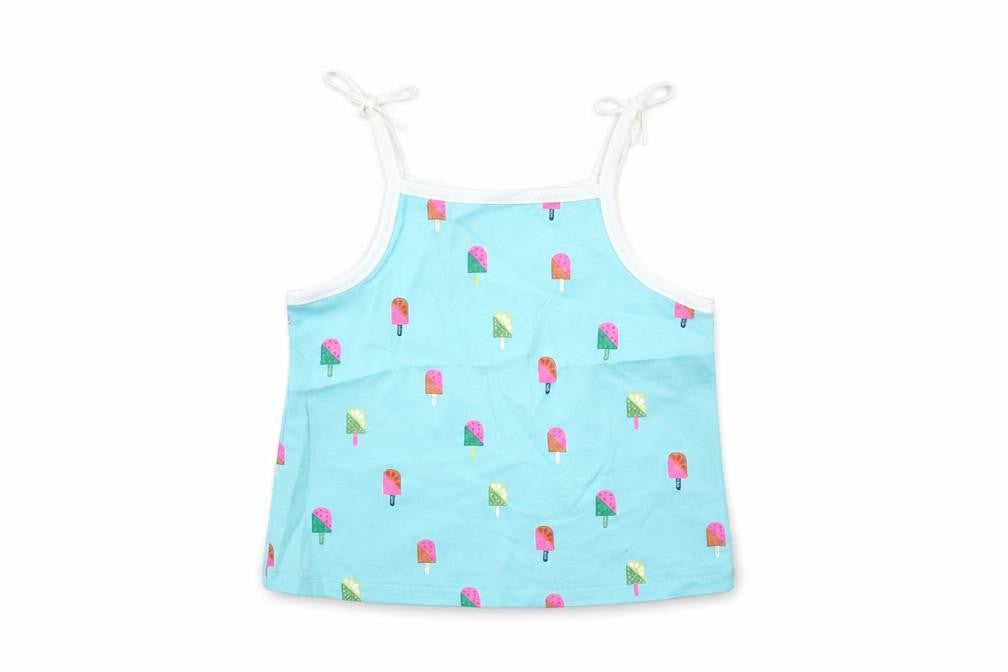 Marks & Spencer Girls Blue Geometric Cotton Basic Tank Size 2-3 Years Square Neck Pullover