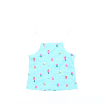 Back view of Marks & Spencer girls’ blue geometric cotton basic tank, size 2-3, years square neck pullover