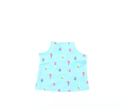 Additional front view of Marks & Spencer girls’ blue geometric cotton basic tank, size 2-3, years square neck pullover