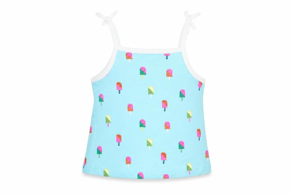 Marks & Spencer Girls Blue Geometric Cotton Basic Tank Size 2-3 Years Square Neck Pullover