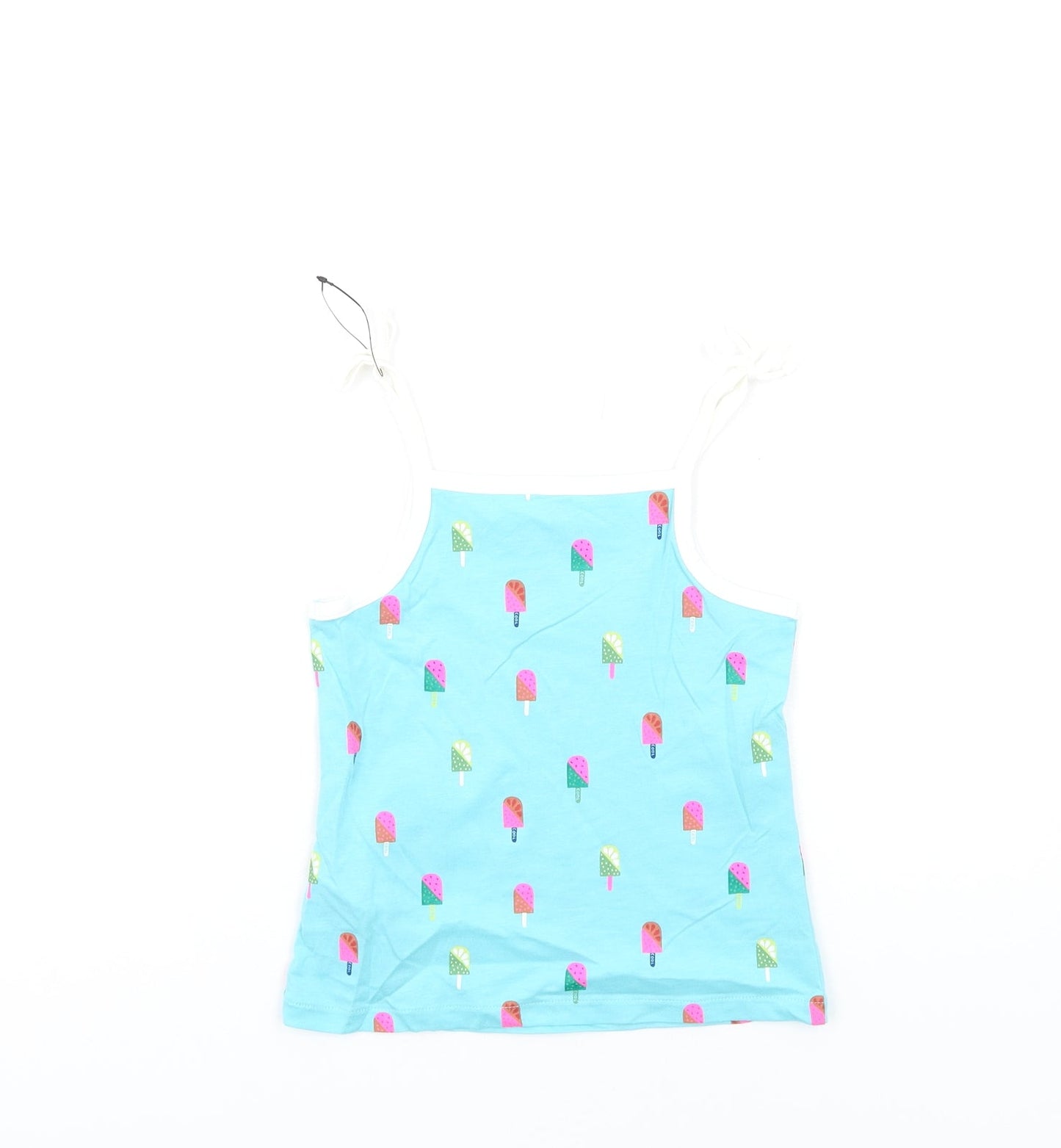 Marks and Spencer Girls Blue Geometric Cotton Basic Tank Size 4-5 Years Square Neck Pullover