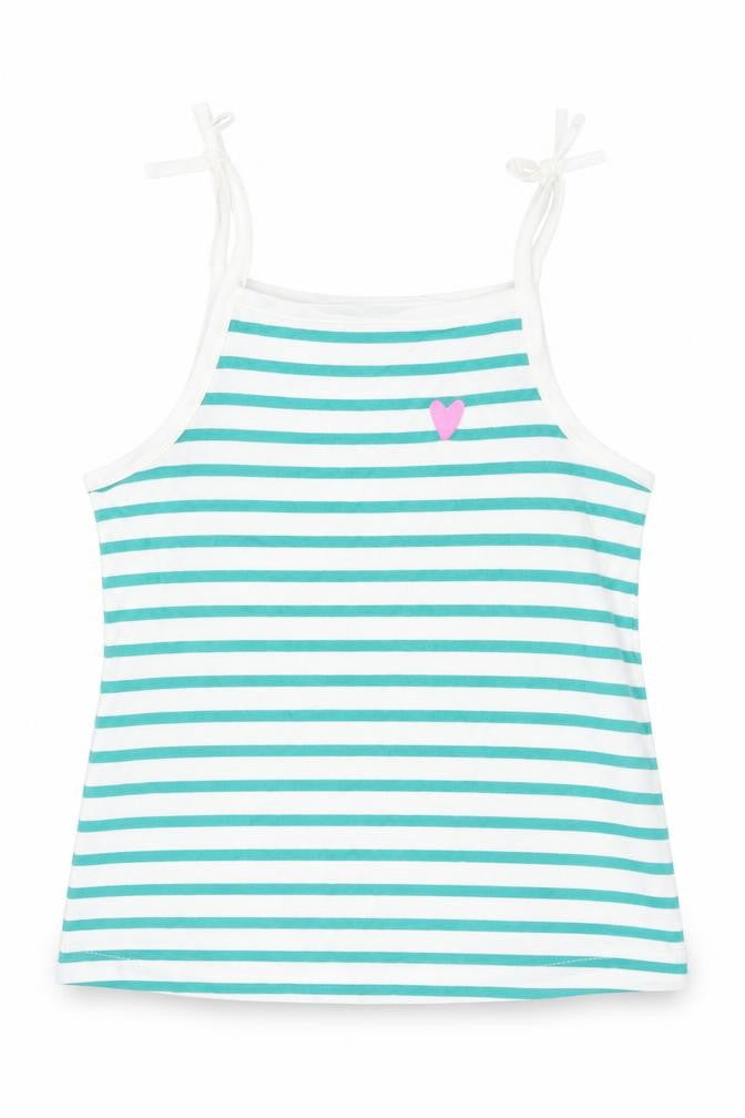 Marks & Spencer Girls Green Striped Cotton Basic Tank Size 2-3 Years Square Neck Pullover