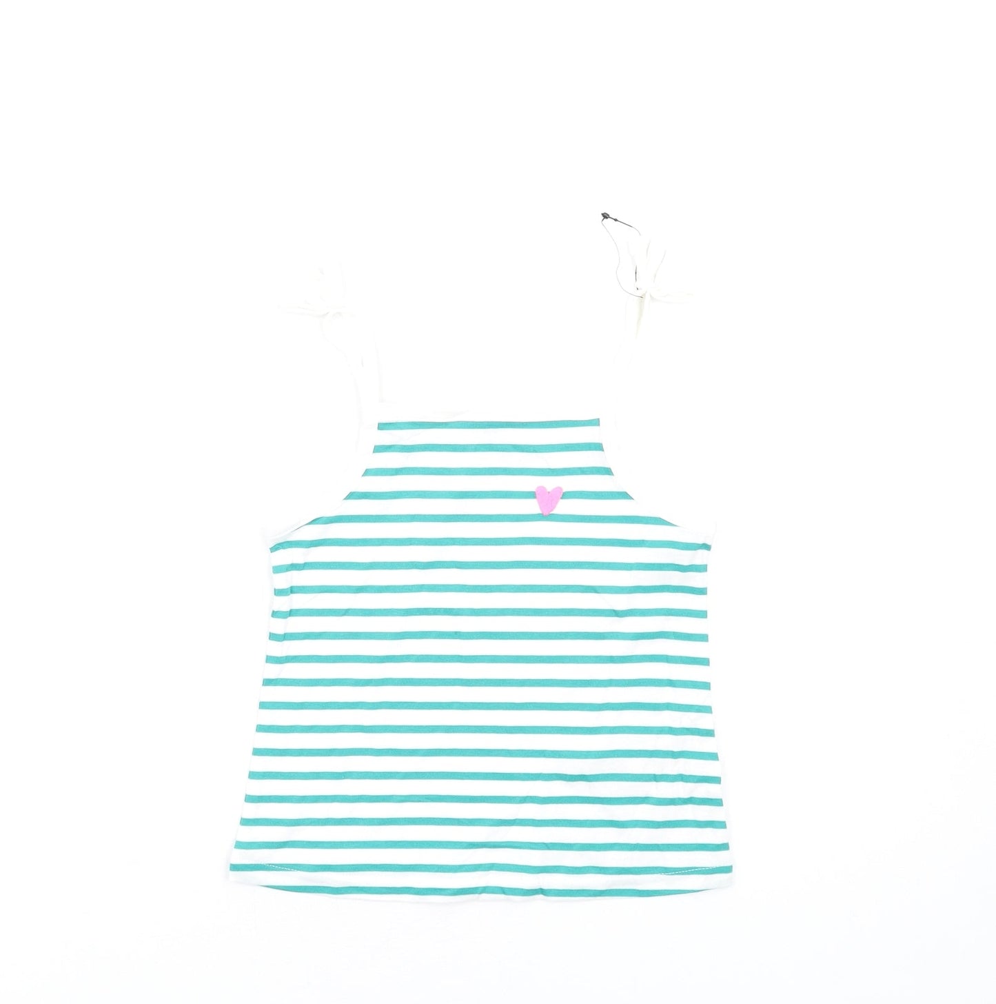 Marks and Spencer Girls Green Striped Cotton Basic Tank Size 4-5 Years Square Neck Pullover