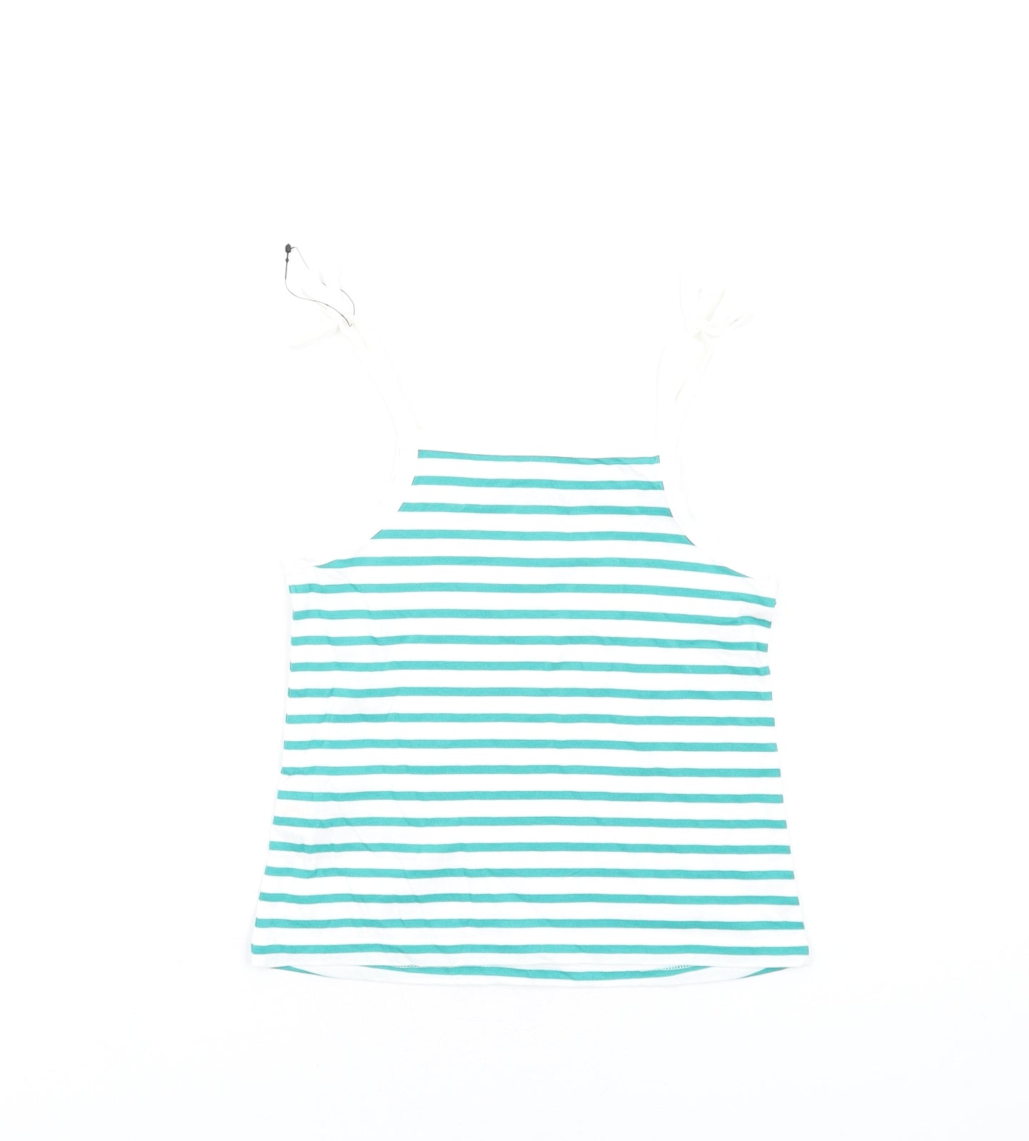 Marks and Spencer Girls Green Striped Cotton Basic Tank Size 4-5 Years Square Neck Pullover