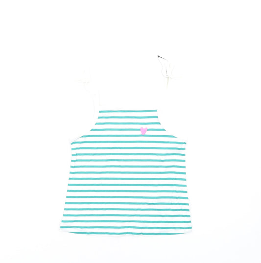 Marks and Spencer Girls Green Striped Cotton Basic Tank Size 3-4 Years Square Neck Pullover
