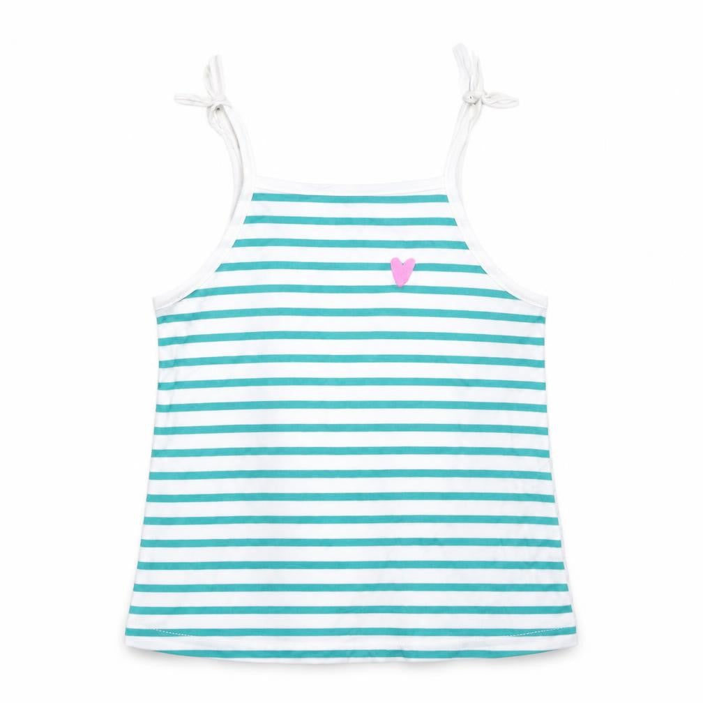 Marks & Spencer Girls Green Striped Cotton Basic Tank Size 3-4 Years Square Neck Pullover