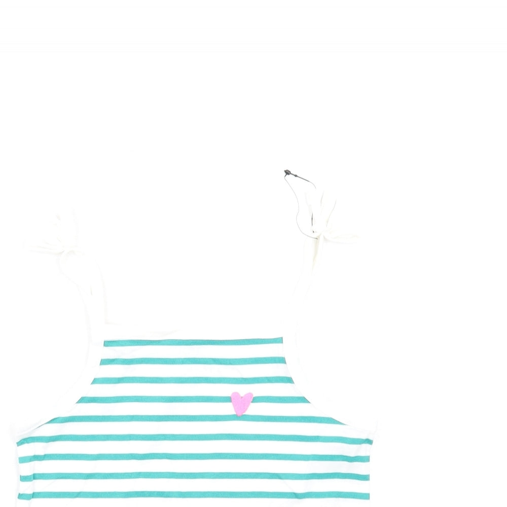 Marks and Spencer Girls Green Striped Cotton Basic Tank Size 3-4 Years Square Neck Pullover