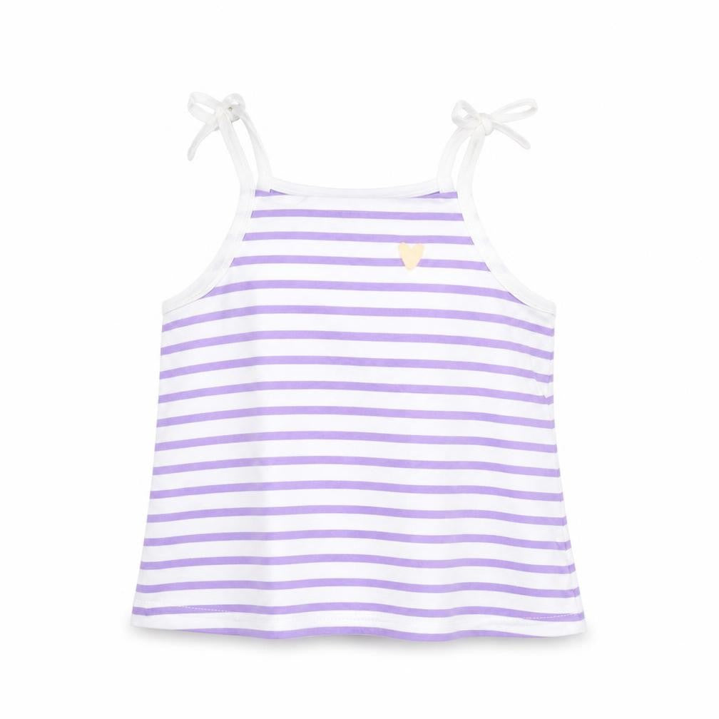 Marks & Spencer Girls Purple Striped Cotton Basic Tank Size 2-3 Years Square Neck Pullover