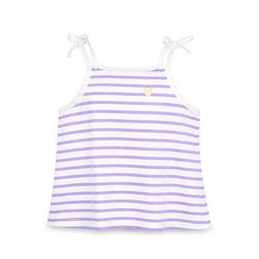 Marks & Spencer Girls Purple Striped Cotton Basic Tank Size 2-3 Years Square Neck Pullover