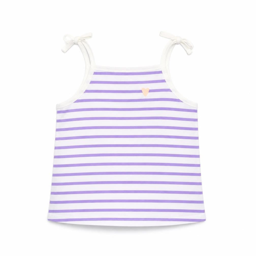 Marks & Spencer Girls Purple Striped Cotton Basic Tank Size 2-3 Years Square Neck Pullover
