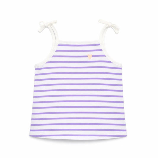 Marks & Spencer Girls Purple Striped Cotton Basic Tank Size 2-3 Years Square Neck Pullover