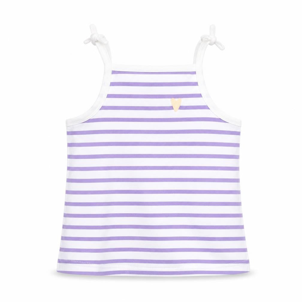 Marks & Spencer Girls Purple Striped Cotton Basic Tank Size 2-3 Years Square Neck Pullover