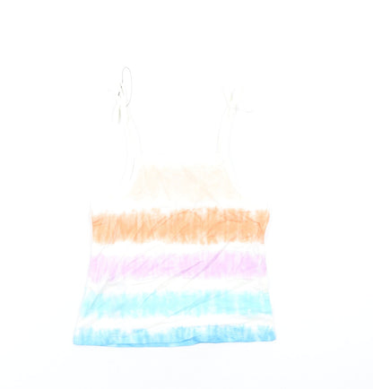 Back view of Marks & Spencer girls’ multicoloured geometric cotton basic tank, size 3-4, years square neck pullover
