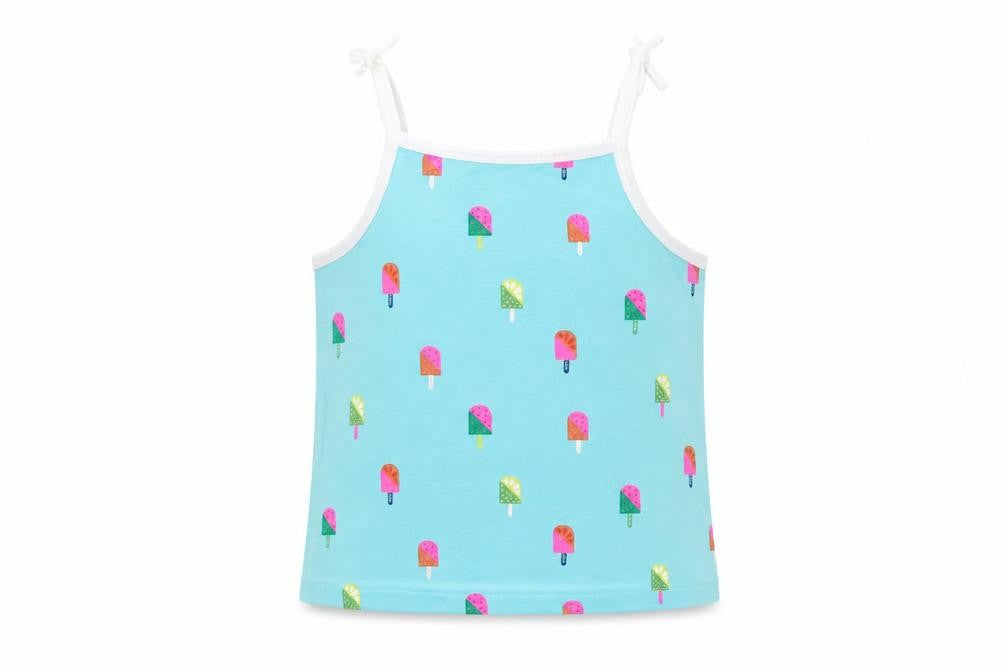 Marks & Spencer Girls Blue Geometric Cotton Basic Tank Size 2-3 Years Square Neck Pullover