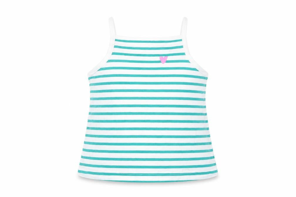 Marks & Spencer Girls Green Striped Cotton Basic Tank Size 2-3 Years Square Neck Pullover