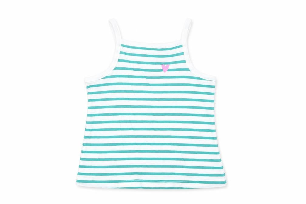 Marks & Spencer Girls Green Striped Cotton Basic Tank Size 2-3 Years Square Neck Pullover