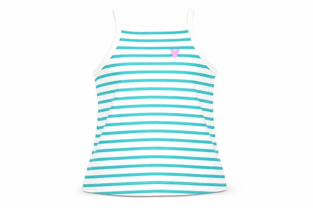 Marks & Spencer Girls Green Striped Cotton Basic Tank Size 2-3 Years Square Neck Pullover