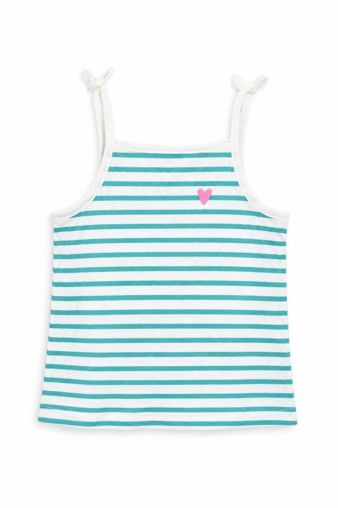 Marks & Spencer Girls Green Striped Cotton Basic Tank Size 3-4 Years Square Neck Pullover