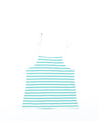 Back view of Marks & Spencer girls’ green striped cotton basic tank, size 3-4, years square neck pullover