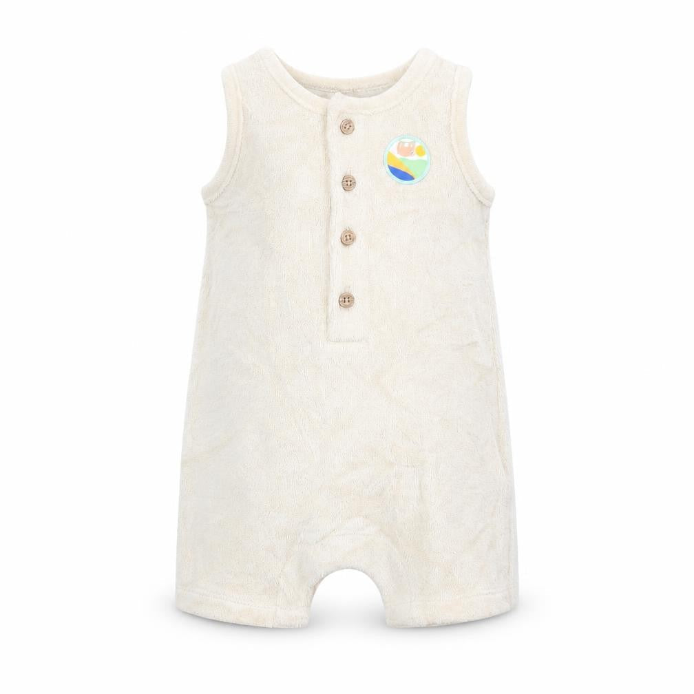 Marks & Spencer Baby Beige Cotton Romper One-Piece Size 0-3 Months Button