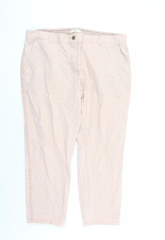 Marks and Spencer Womens Pink Cotton Chino Trousers Size 20 L26 in Regular Zip - Pockets