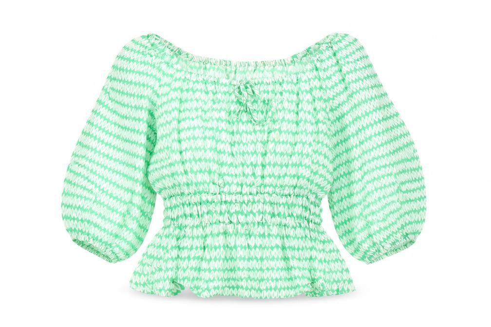Marks & Spencer Womens Green Geometric Viscose Basic Blouse Size 10 V-Neck