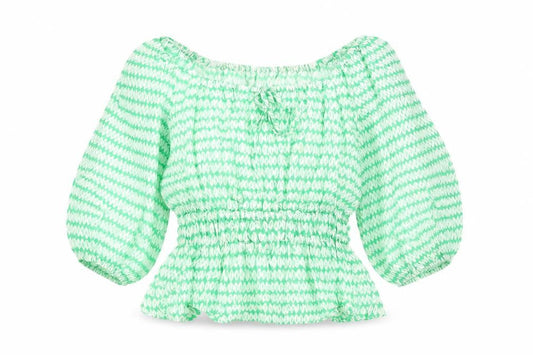 Marks and Spencer Womens Green Geometric Viscose Basic Blouse Size 10 V-Neck
