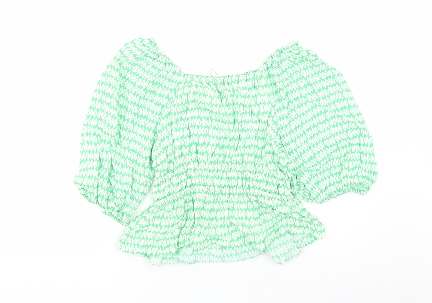 Marks and Spencer Womens Green Geometric Viscose Basic Blouse Size 10 V-Neck