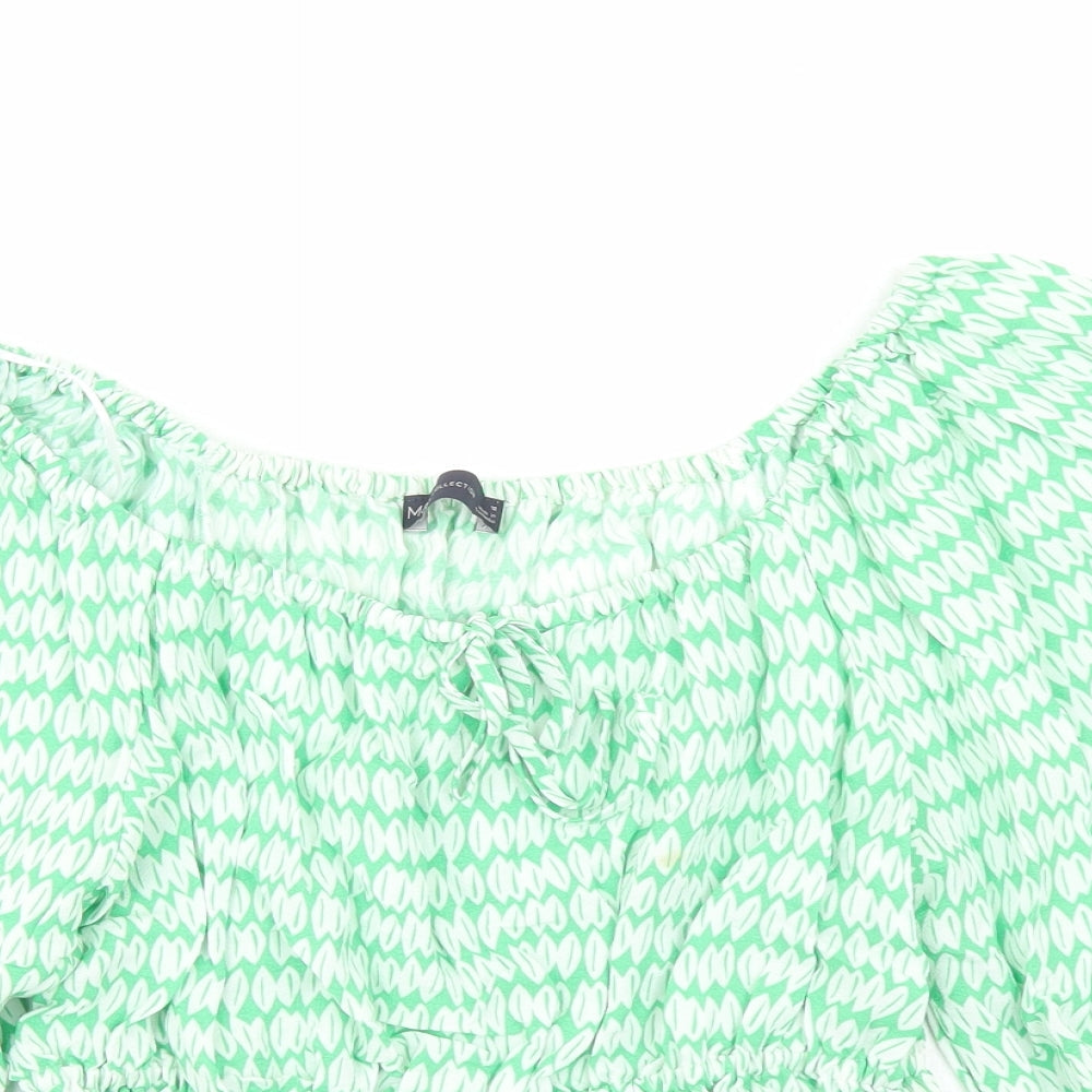 Marks and Spencer Womens Green Geometric Viscose Basic Blouse Size 10 V-Neck