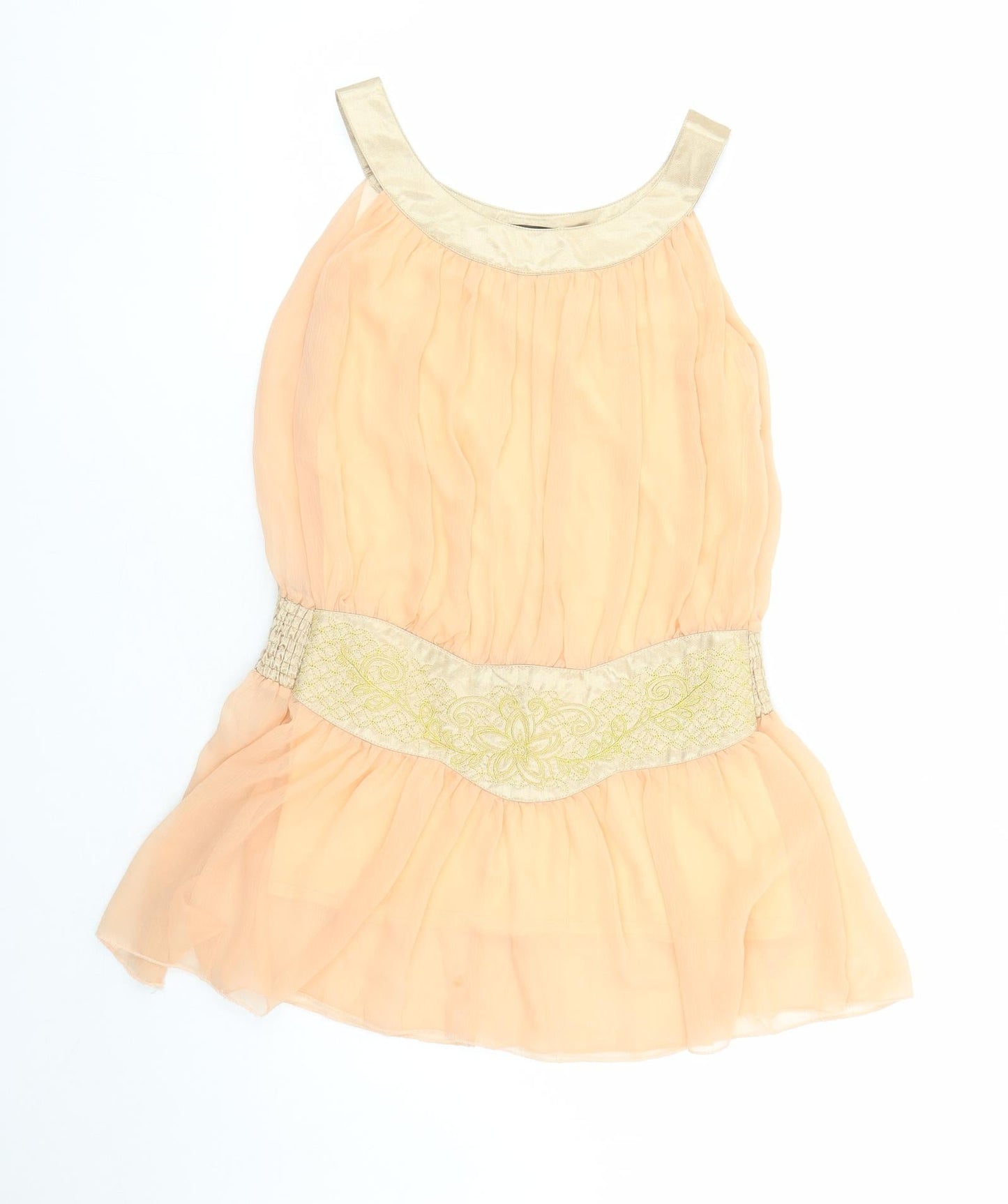Tenki Womens Orange Polyester Camisole Tank Size S Round Neck - Embroidered Detail