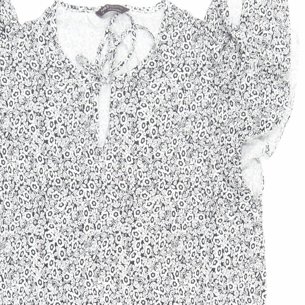 Marks and Spencer Womens Blue Floral Viscose A-Line Size 20 Round Neck Pullover - Keyhole Neckline