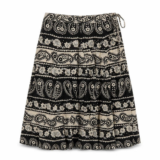 Topshop Womens Black Geometric Cotton Swing Skirt Size 12 Zip - Sequin Detail