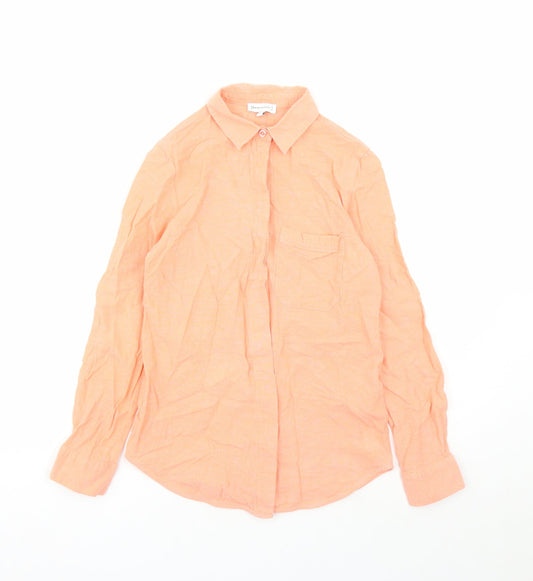 Warehouse Womens Orange Cotton Basic Button-Up Size 8 Collared