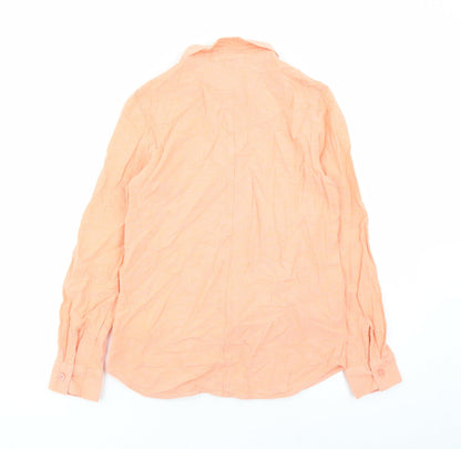 Warehouse Womens Orange Cotton Basic Button-Up Size 8 Collared