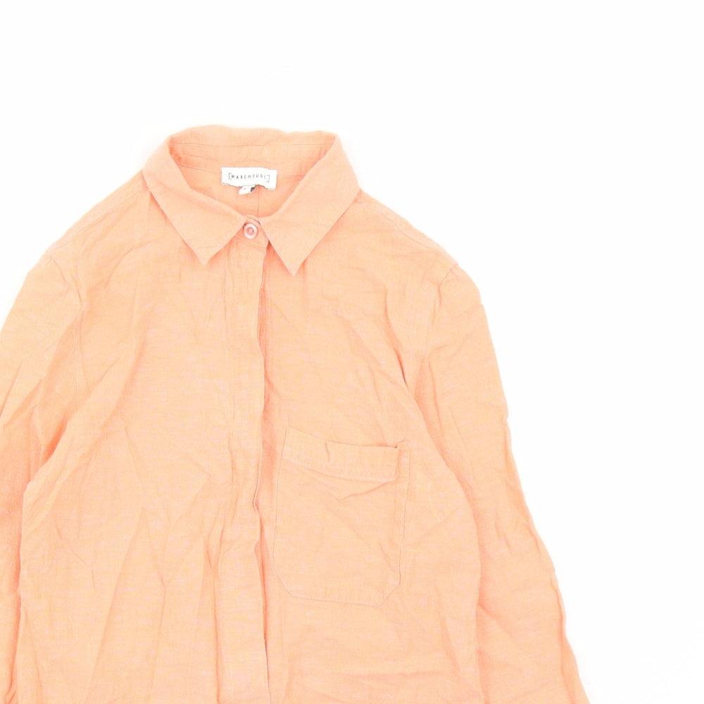 Warehouse Womens Orange Cotton Basic Button-Up Size 8 Collared