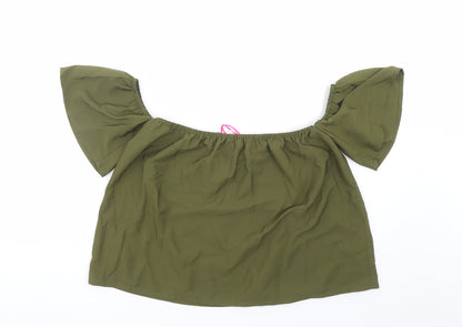 Boohoo Womens Green Polyester Basic Blouse Size 10 Off the Shoulder