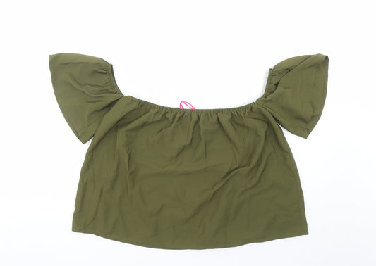 Boohoo Womens Green Polyester Basic Blouse Size 10 Off the Shoulder