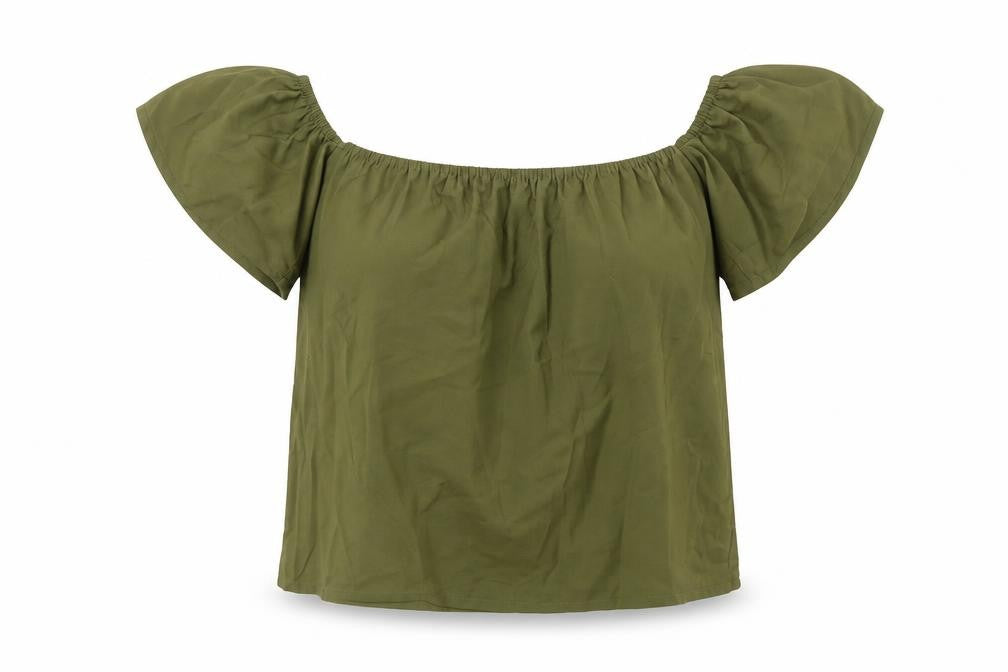 Boohoo Womens Green Polyester Basic Blouse Size 10 Off the Shoulder