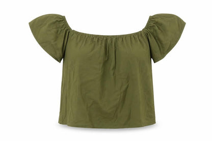 Boohoo Womens Green Polyester Basic Blouse Size 10 Off the Shoulder