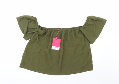 Boohoo Womens Green Polyester Basic Blouse Size 10 Off the Shoulder